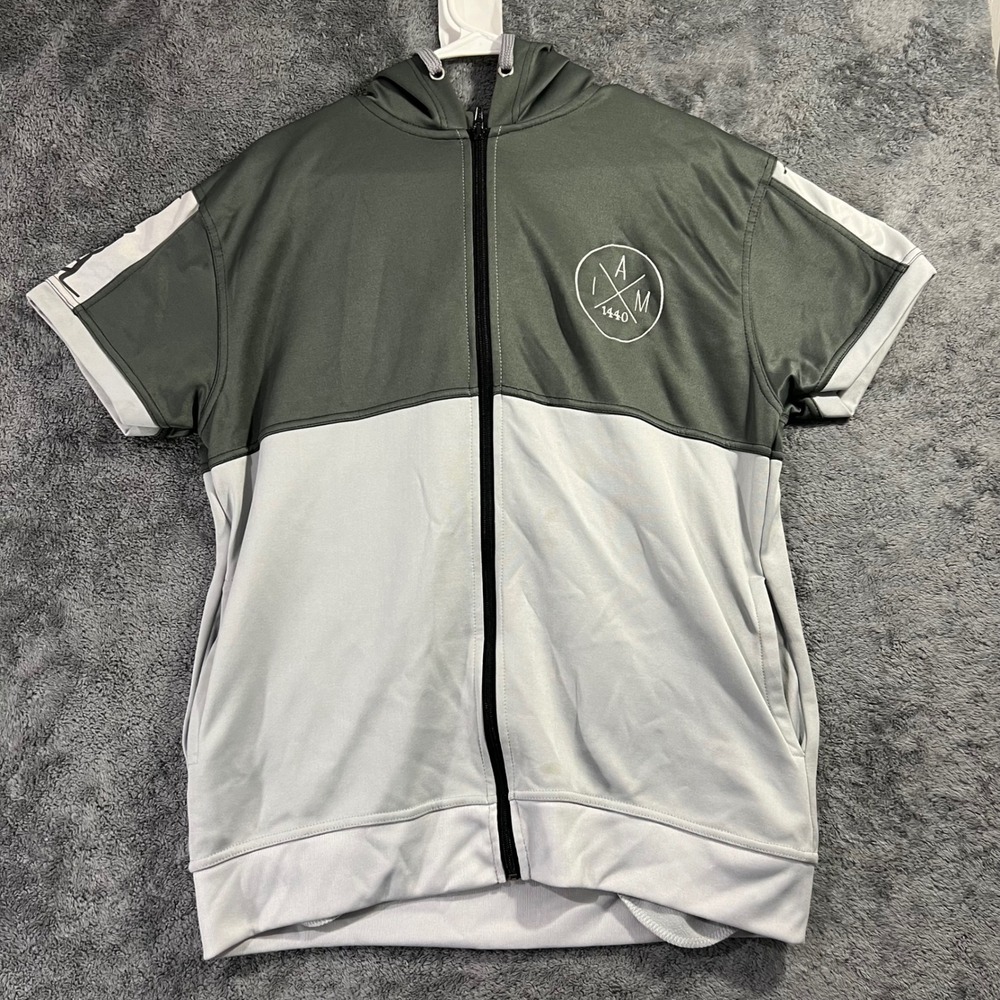 I Am Muslim Short Sleeve Full Zip Hoodie Olive Gray Colorblock XL IAM 1440